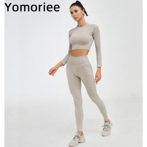 Sexy Women Yoga Set Long sleeve Butt Lifting High Waist Tummy Control Sportswear Gym Sport Workout Running Training Yomoriee