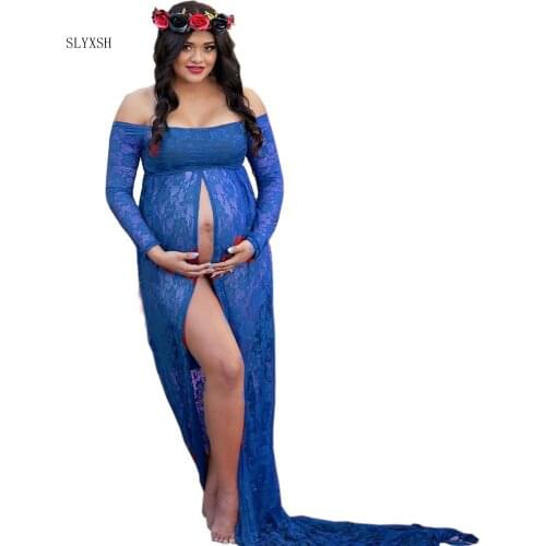 SLYXSH 2018 red Dresses Maternity Photography Props Transparent Pregnant Evening Dress Photo Shoot Gown Out Beach Clothes