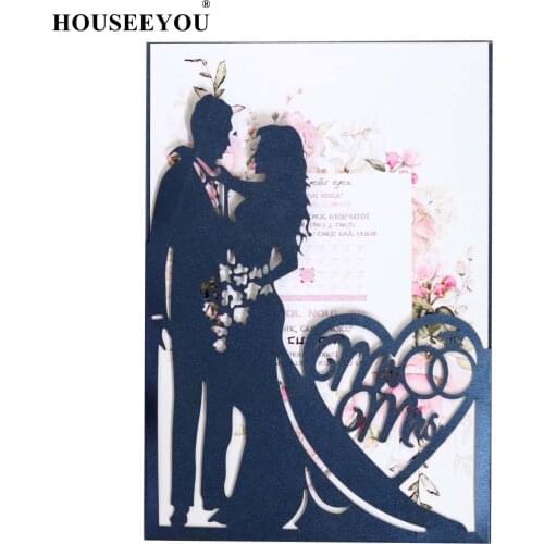 10PCS/Lot Bride and Groom Wedding Invitations Card Envelope Laser Cut Love Heart Greeting Valentines Day Party Favor Decoration