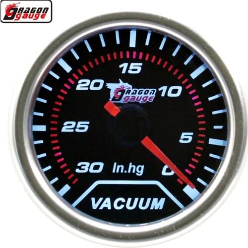 Dragon Universal 52mm White Backlight Turbo Vacuum Meter Mechanical Clocks Boost Unit 0-30 In.Hg Gauge Free Shipping