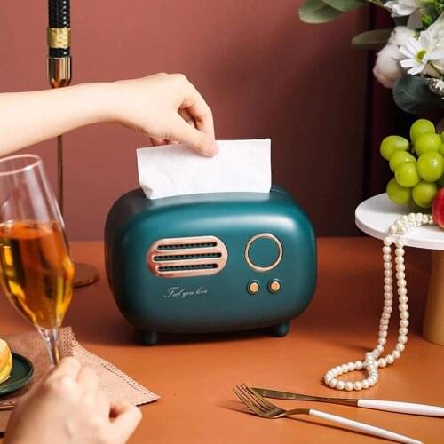 Vintage Radio Shape Tissue Holder with Wide Mouth Napkin Tissue Paper Box Holder Creative Napkin Design Anti-slip Room Storage
