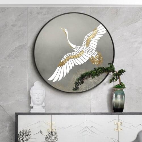 Golden Silvery Red-Crowned Crane Traditional Chinese Wall Art Picture Poster Print For Room Home Office Canvas Paintings Decor