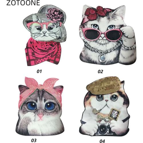 ZOTOONE Cartoon Cat Sequins Patches for Clothes Jackets Printed Beads Embroidery DIY Sewing Patch Cute Stickers Accessories E