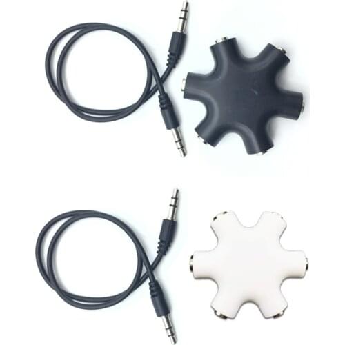 10pcs 3.5mm 1 in 5 couples audio adapter Headset Headphone Earphone Splitter with black line For pad Phone Android Mobile MP3/4