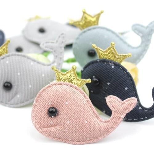 16Pcs 4*5cm Handmade Gold Crown Dolphin Padded Appliques for Babys Hairpin crafts Headwear Decoration Accessories wholesale