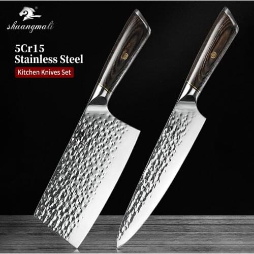 2PCS Chinese Cleaver Knife Set Forged Stainless Steel Kitchen Cleaver Knives Utility Slicing Filleting Chinese Chef Knife Set