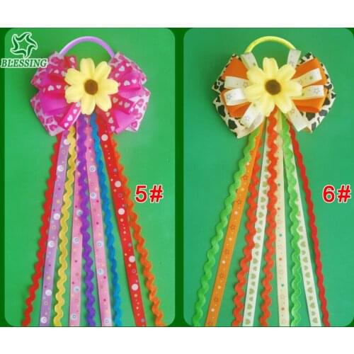 50 Girl 4" Colorful Bowknot Ponytail Sunflower Hair Bow Elastic Pony Streamers