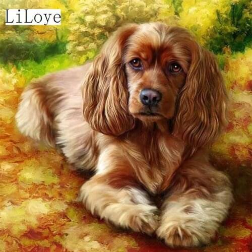 LI LOYE 5D DIY Diamond Painting Mosaic Animal Cross-Stitch Kits Autumn dog Crystal Embroidery Pattern Home Decoration Gift FZ429