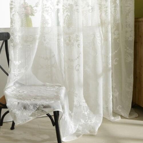 Embroidered White Tulle Curtains For Living Room European Voile Sheer Curtains For Window Bedroom Lace Curtains Fabric