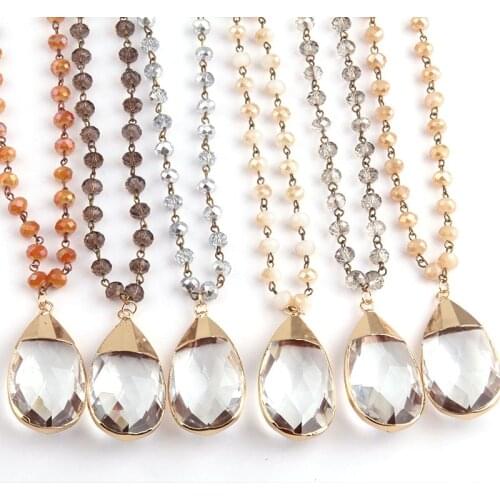 Free Shipping Fashion Bohemian Jewelry Glass Crystal Rosary Chain Glass Drop Pendant Necklaces