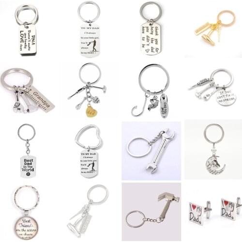 Keyring Heart Love Hammer Ruler Screwdriver Wrench Father Mother Dad Daddy Papa Mom Daughter Gifts Bear Pendant Keychain Family