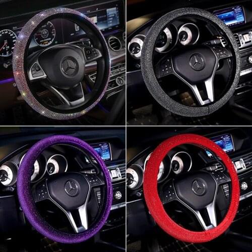 Steering wheel cover crystal diamond car handle cover diamond four seasons universal full diamond female metal decor
