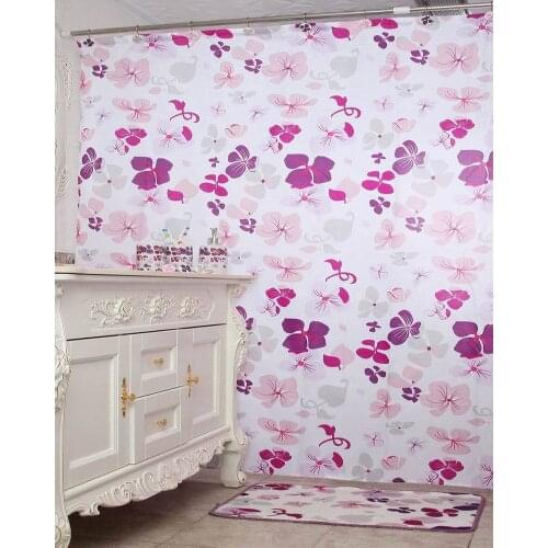 Deluxe Quality Bath Shower Curtains Set Including 14 pcs Hand-Painted Hooks Rug