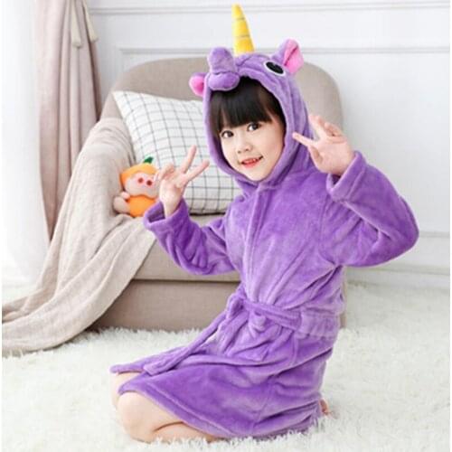 Kids Flannel Soft Unicorn Hooded Bathrobe Childrens Dressing Gown Bath Robe Kugurumi Animal Sleepwear For Girls Boys Pyjamas