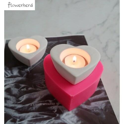 Diy Aromatherapy Gypsum Candle Holder Mold Cement Concrete Love Mold Heart Shaped Candle Cup Candle Holder Decoration