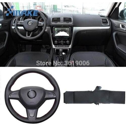 For Skoda Yeti 2014-2016 High Quality Hand-stitched Anti-Slip Black Leather White Thread DIY Steering Wheel Cover