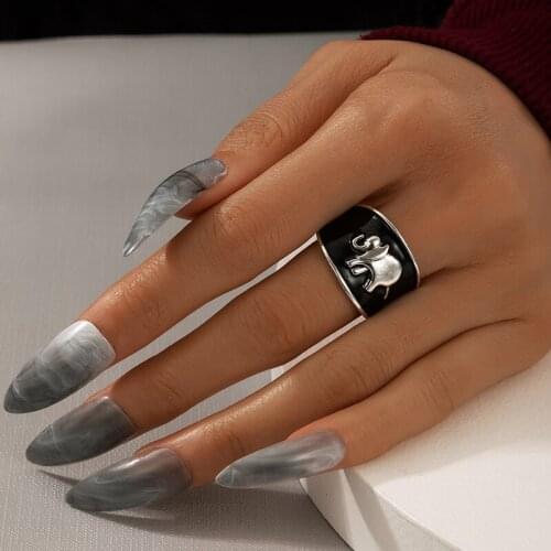 Docona Cute Elephant Joint Midi Rings for Women Charms Black Dropping Oil Geometry Alloy Metal Single Ring Party Jewelry 15389