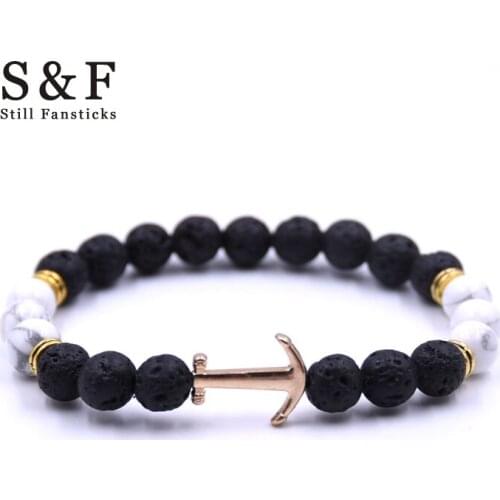 Gold Anchor Bracelet Beads Lava Stone Bracelets For Women Pulseira Masculina Men Jewelry Feminina Bileklik Elastic Braclet 2017