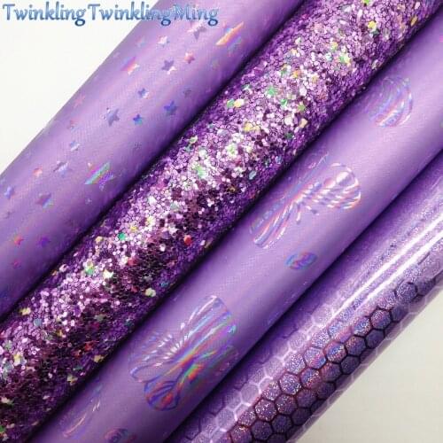 PURPLE Glitter Fabric, Iridescent Faux Fabric, Stars Synthetic Leather Fabric Sheets For Bow A4 21x29CM Twinkling Ming XM912