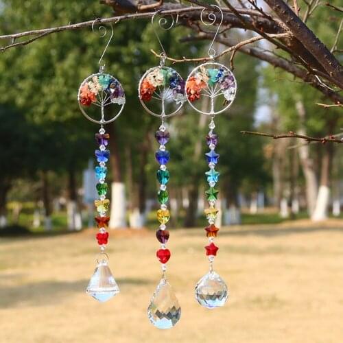 Crystal Wind Chime Pendant Colorful Life Tree Beads Hanging Drop for Outdoor Indoor Garden Window Wedding Curtain Chandelier New