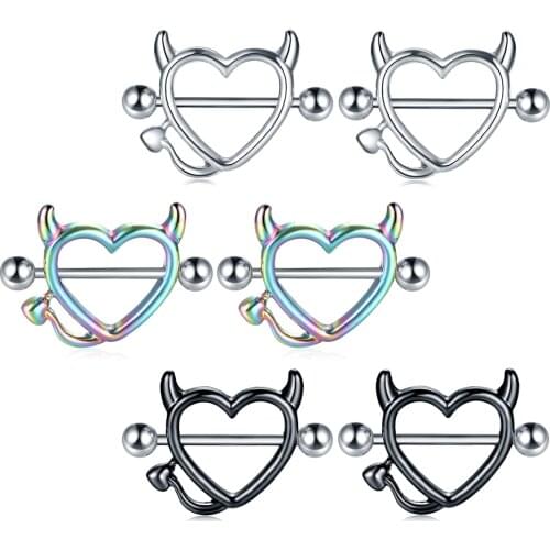 2Pcs Stainless Steel Heart Shape Nipple Piercing 14G Bar Nipple Rings Shield Cover Barbell Sexy Body Piercing For Women Gifts
