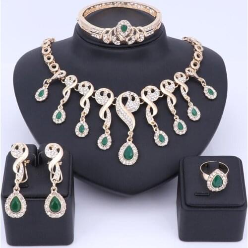 Jewelry Sets For Women Wedding Dress Accessories 8 Color Crystal Necklace Set African Beads Earrings Pendant Ring Jewelry Set