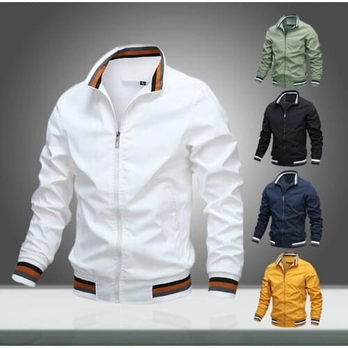 New Autumn Men Bomber Jacket Casual Solid Color Stand Collar Mens Business Jackets Clothing Male Zipper Outwear Coats Windproof