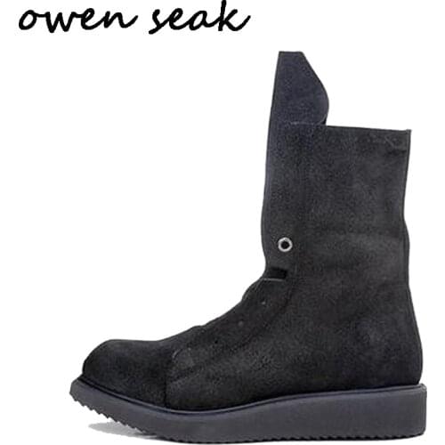 Owen Seak Men Shoes High-TOP Ankle Boots Luxury Trainers Cow Genuine Leather Winter Casual Sneaker Brand Zip Flat Black Shoes