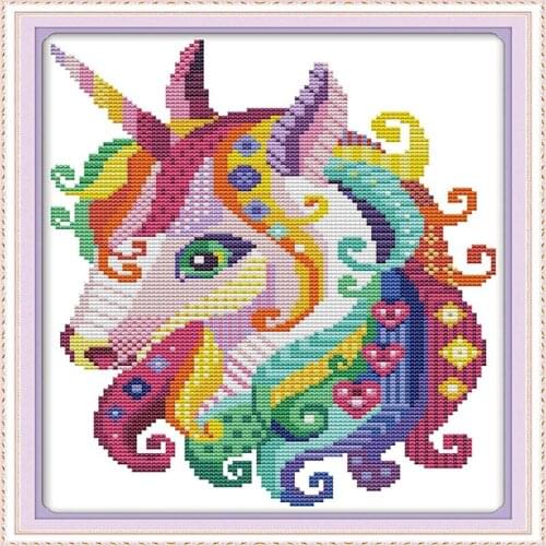 Gold Collection Needlework Unicorn in Garden Cross Stitch Set with 14CT Aida Counted Canva & Free Shipping for Home Decoration