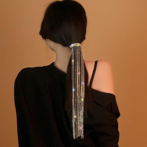 2021 New Fashion Shine Full Rhinestone Hairpins for Women Bijoux Long Tassel Crystal Hair Accessories Wedding Banquet Jewelry