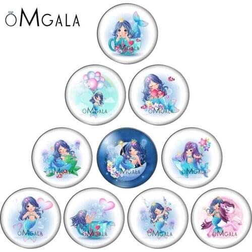 Cute cartoon beauty Mermaid 8mm/10mm/12mm/18mm/20mm/25mm Round photo glass cabochon demo flat back Making findings