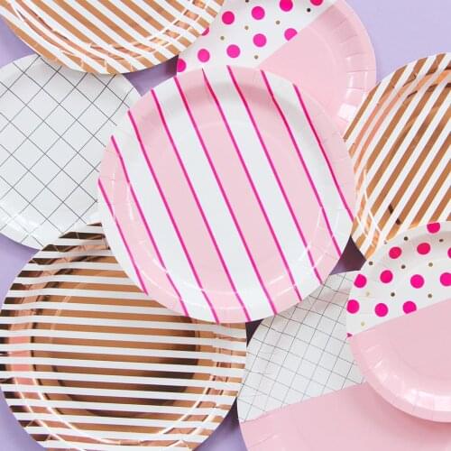 Disposable Plates Pink Blue 9 Inch Paper Plate Baby Bride Shower Wedding Birthday Baptism Party Supplies