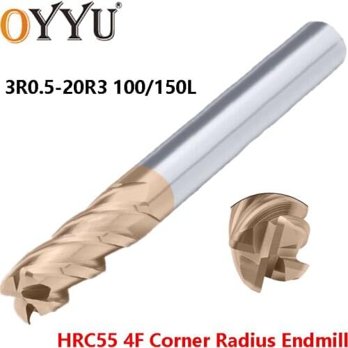 OYYU 100 150 Long Corner Radius End Mills Tungsten Steel HRC55 4 Flute Milling Cutter Solid Carbide CNC Endmill R0.5 R1 R2
