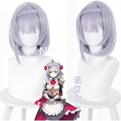 Game Genshin Impact Noelle Light Purple Short Hair Wig Role Play Cosplay Props Heat Resistant Synthetic Hair Removable Whip