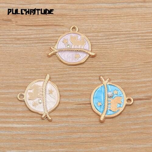 5pcs 26*22mm 4 Color Alloy Metal Drop Oil Round Small Cat Charms Animal Pendant For DIY Bracelet Necklace Jewelry Making