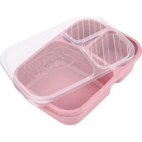 Wheat Straw Bento Box 3 Grids With Lid Microwave Food Box Biodegradable Storage Container Lunch Bento Box Dinnerware Set