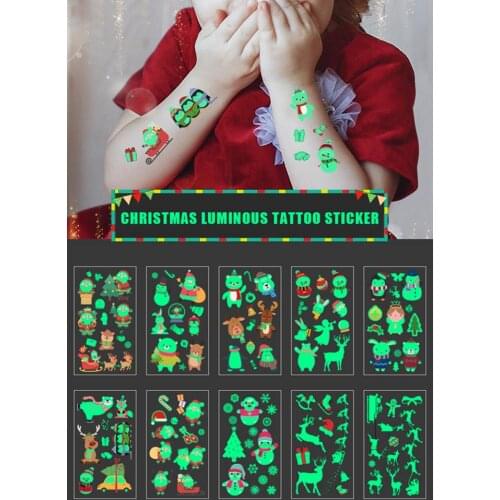10pcs Christmas Luminous Tattoo Sticker Durable Waterproof Decal Luminous Tattoos Glow In The Dark Childrens Temporary Tattoos