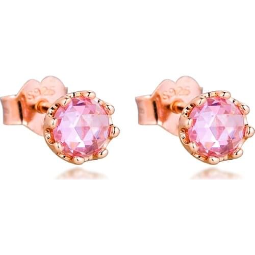 Rose Sparkling Crown Stud Earrings 100% 925 Sterling-Silver-Jewelry Free Shipping