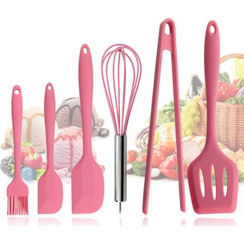 Pink Silicone Cookware Sets 6 pieces Egg Beater Spoon Clip Spatula Oil Brush kitchenware 6 Dresses kitchen Tools
