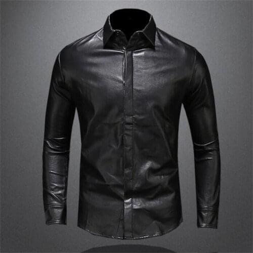 Korean leather shirt mens motorcycle leather jacket autumn winter new slim long-sleeved black rock jaqueta masculina inverno