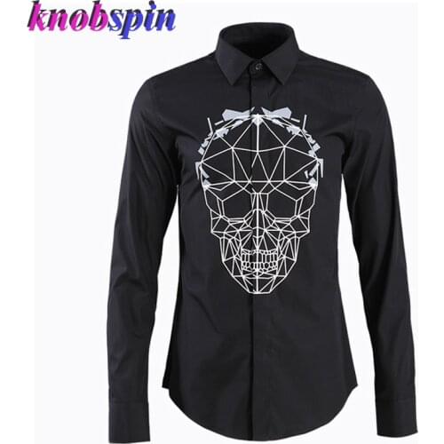 Unique Design Printed Shirt men 2019 Turn down collar Long sleeve Slim Chemise homme Solid color Brand quality 80% Cotton Shirts
