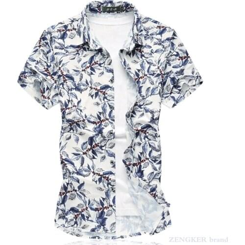 Summer men fat increase the size of the tide fat man leaf flower shirt stretch mercerized cotton short sleeve 9 yards 130kg