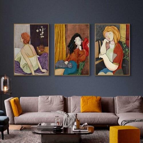 Nordic Abstract Figure Canvas Posters and Print Retro Style Girl Portrait Oil Paintings on Canvas Wall Pictures for Home Cuadros