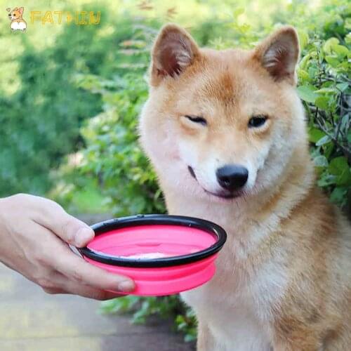 FATHIN 8 Colors Portable Pet Folding Bowl Healthy ABS Silicone For Dogs Easy to Carry Outdoor Pet Supply 13X9CM