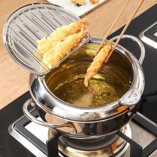 Duolvqi Japanese Style Frying Pot Tempura Mini Frying Pan Stainless Steel Pan Fryer Temperature Control ollas de cocina Cookware
