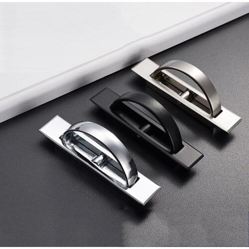 Hidden Door Handles Zinc Alloy Recessed Flush Pull Cover Floor Cabinet Handle Bright Chrome Dark Furniture Hardware
