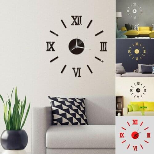 Modern DIY Number Wall Clock 3D Mirror Surface Sticker Home Decor Art Giant Wall Clock Watch With Roman Numerals Big Clock