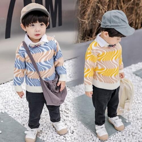 Boys Sweaters Knitted 2019 British Style Kids Pullover Jumper Toddler Shirt Collar Children Fall Autumn Winter 18M to 7 Years