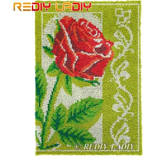 Latch Hook Rug Flowers Rose Plush Wall Tapestry Kits DIY Carpet Rug Chunky Yarn Crafts Crochet Floor Mat Home Decor 58*87cm