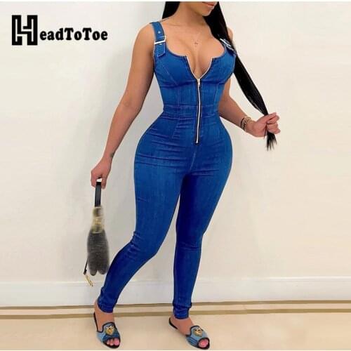 Eyelet Buckled Zipper Design Sleeveless Jumpsuit Women Skinny Romper One Piece Overalls